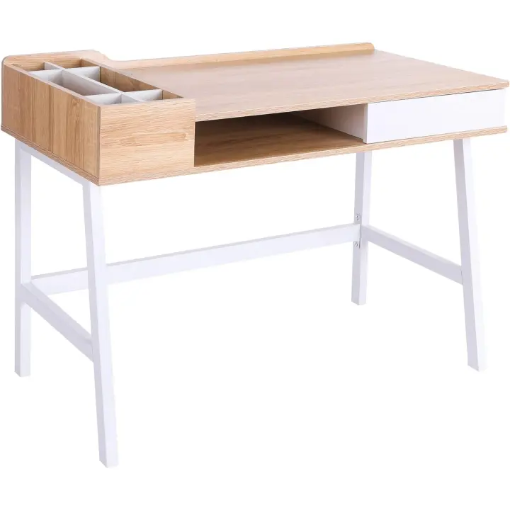 Escritorio con Estantería de 3 Estantes 2 Cajones y Soporte para Impresora para Oficina Estudio - 1