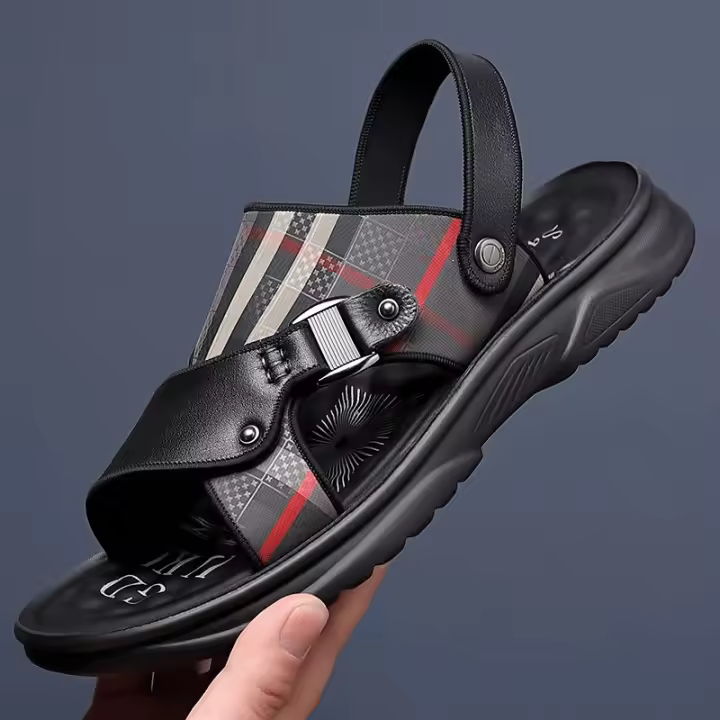 Sandalias de Látex Acolchadas Suela Suave de Playa de Cuero de Vaca de Primera Capa para Hombres - 1