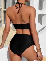 Bikini de Cintura Alta 2025 Traje de Baño de Halter para Mujeres Traje de Baño Sólido - details 1