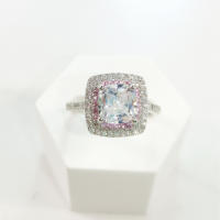 Anillo cuadrado de princesa, Piedra Rosa y blanca, chapado en oro blanco, joyería de moda, accesorios de compromiso de boda - details 1