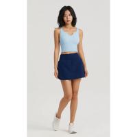 Shorts deportivos de cintura alta con cintura elástica, diseño sólido, falda para fitness, yoga, tenis y golf - details 0