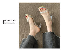 Sandalias de Moda Versátiles Tacón Medio Transparente Diamondes de Imitación Zapatillas Geniales - details 10