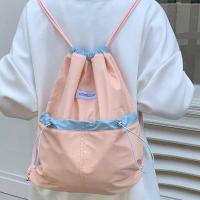 Mochilas con cordón de estilo coreano, diseño de nicho de Color contrastante, bolso de nailon suave y ligero, bolso de hombro de Color sólido de gran capacidad - details 2