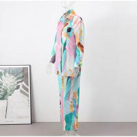 Conjunto de camisa y pantalones con estampado informal para mujer, Top holgado con cuello vuelto y botella única - details 1