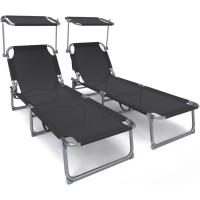 Juego de Tumbonas Plegables con Parasol Tumbona Playera Reclinable con 4 Posiciones - details 0