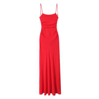 TRAFZA-vestido Midi ajustado con pliegues y cremallera para mujer, prenda sin mangas, Espalda descubierta, Tirantes ajustables, color liso, para fiesta de noche - details 1