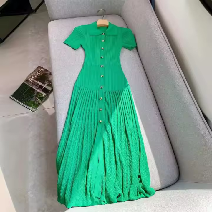 YuooMuoo verano Maxi tejido negro verde vestido ceñido largo moda coreana volantes vestidos de mujer elegante vestido de oficina para mujer - 1