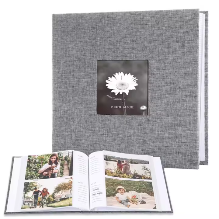 Álbum de fotos con cubierta de lino de 6 pulgadas, 200/300 fotos, tipo entrelazado, álbum de recortes grande, 100 páginas, libro de recuerdos DIY, crecimiento del bebé - 1