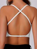1 pieza de sujetador sin espalda en forma de U, mezcla de poliamida y elastano, color sólido, inalámbrico, sujetador push-up de gran soporte con relleno extraíble, tejido, con detalle sexy sin espalda para adultos. - details 2