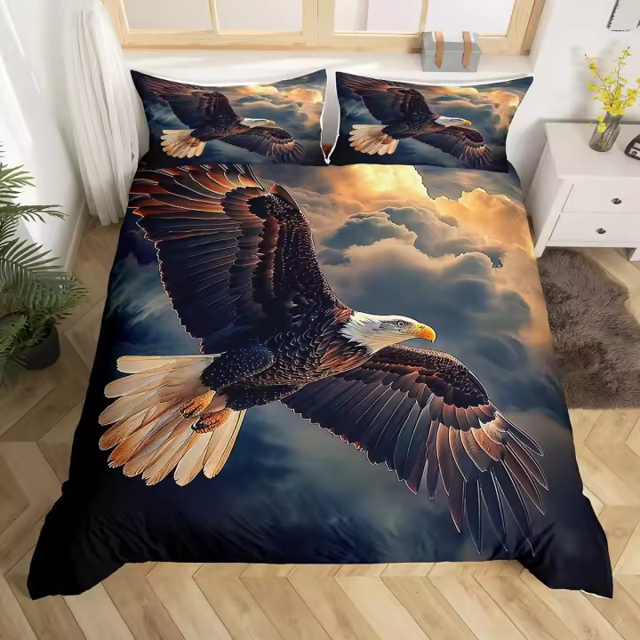 Juego de Cubierta de Edredón de Águila de Polyester Tamaño Rey Diseño de Patrón de Animales - 1