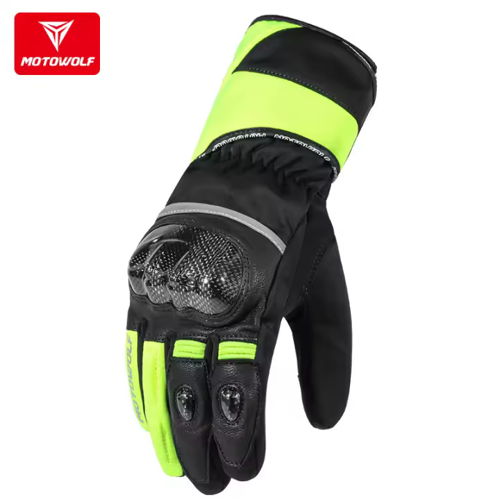 Guantes cálidos de fibra de carbono para motocicleta, impermeables, a prueba de viento, de cuero, reflectantes, para Invierno - 1