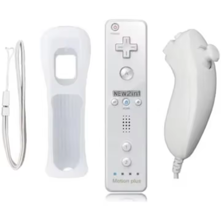 2 en 1 Motion Plus Mando y Nunchunk para Nintendo Wii/Wii u + Funda de Silicona - Blanco - 1