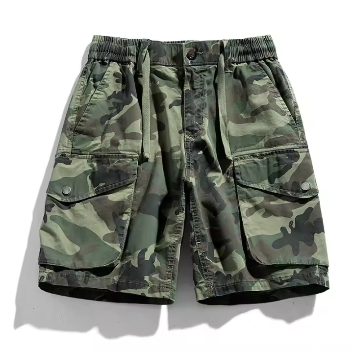 100% en pantalones cortos de camuflaje para pantalones cortos casuales de verano para hombre, con múltiples bolsillos - 1