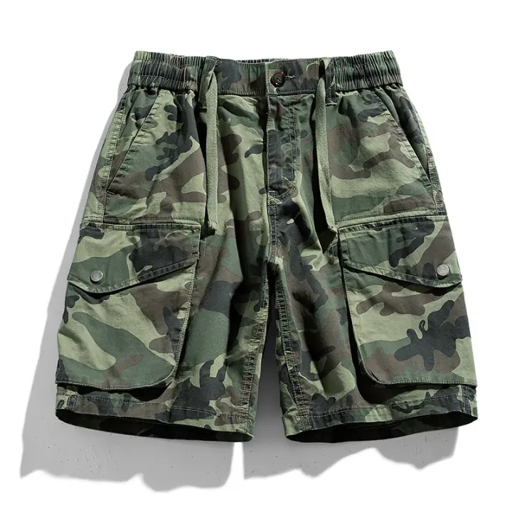 100% en pantalones cortos de camuflaje para pantalones cortos casuales de verano para hombre, con múltiples bolsillos - 1