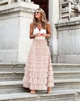 Falda Larga de Encaje Multifaceta de Cintura Alta Estilo Bohemio para Mujer Primavera-Verano - details 9