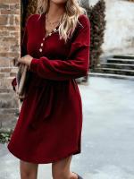 Vestido Corto de Crochet para Mujer Cuello en V, Color Sólido, Moda Casual, Prenda Única de Punto - details 10