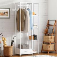 Perchero de ropa Burro, perchero doble de pie con estantes y cajón, perchero de madera 3 en 1 con 4 niveles para dormitorio - details 2