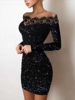Vestido de manga larga con hombros descubiertos para mujer, vestido corto, falda elegante, nuevo para fiesta - details 1