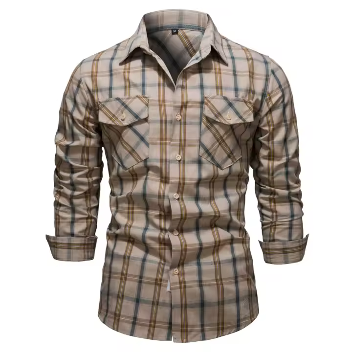 Camisa profesional ligera de manga larga a cuadros para hombre, camisa casual de moda con bolsillo de talla americana. - 1