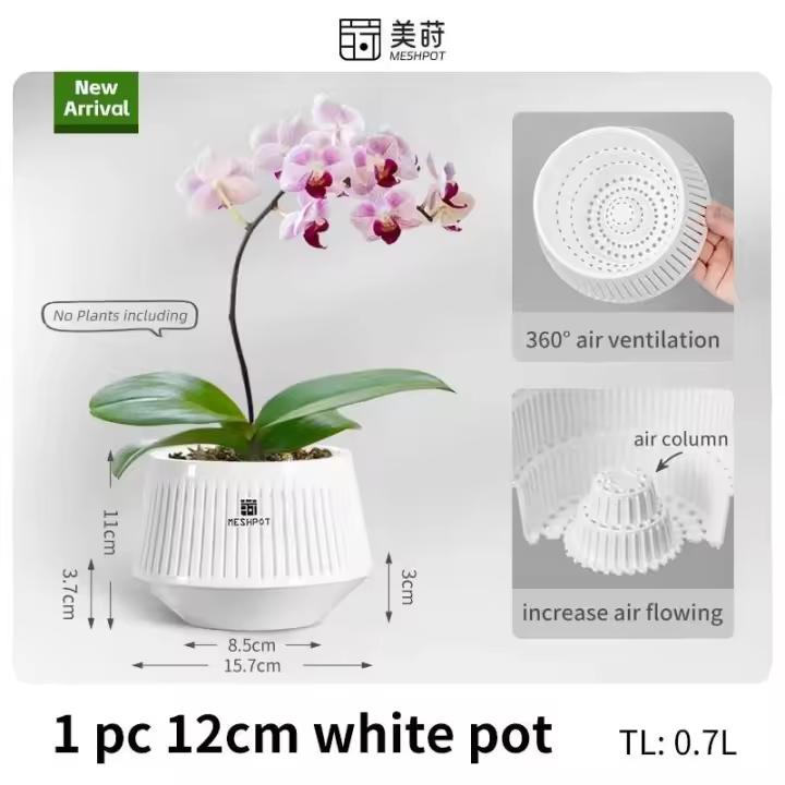 Meshpot ETA Orquídea ETRO de 5 pulgadas con agujeros, bandeja para favorecer la circulación del aire y el drenaje - 1