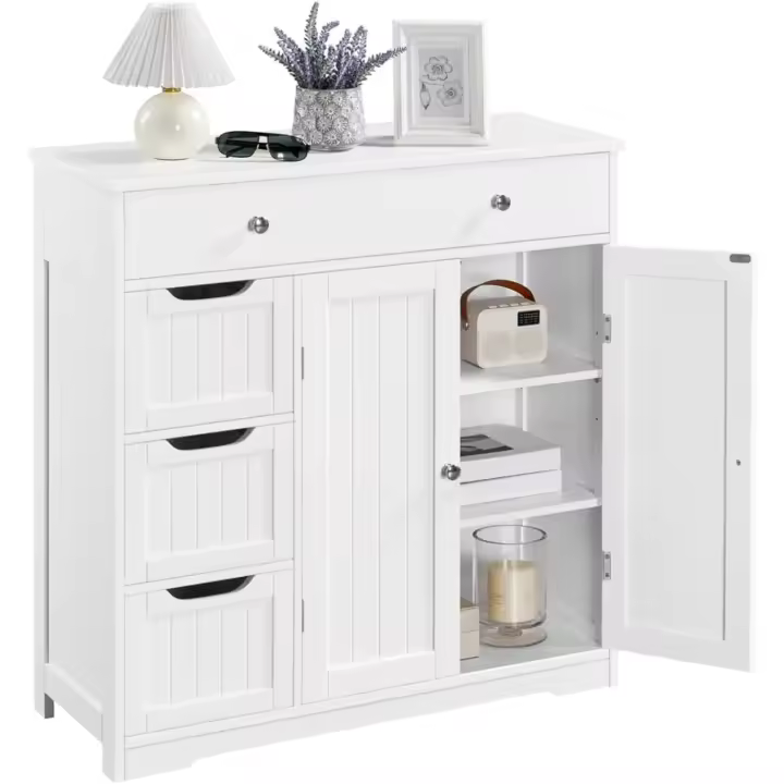 Mueble de Baño de Madera Armario Ajustable con Cajones y Estantes Ideal para Sala de Estar - 1