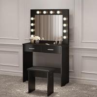 Juego de tocador negro con espejo de luces LED Hollywood