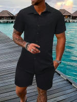 2025 verano jacquard traje de manga corta hombres vacaciones estilo casual camisa pantalones cortos conjunto de dos piezas - details 3