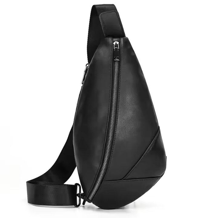 Bolso de pecho de cuero de vaca suave para hombres, paquete de pecho de cuero genuino, bandolera pequeña, bolso antirrobo, café - 1