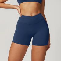 Pantalones cortos de gimnasio para mujer, pantalones cortos de Yoga lisos, mallas cortas cruzadas para Fitness, pantalones cortos para correr de cintura alta, ropa corta de entrenamiento elástica - details 9