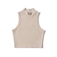 Verano negro mujer moda Crop Top cuello alto blanco sin mangas camisetas sin mangas 5 colores - details 7