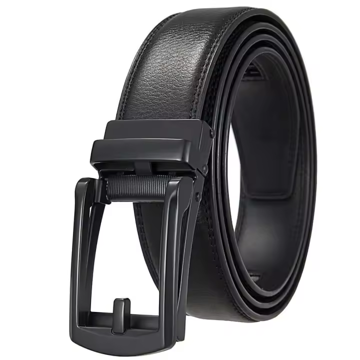 Cinturón de Negocios de Cuero Genuino BUNO Tamaño Grande Hebilla Automática de Metal Negro - 1