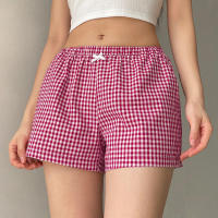 BUNO-Pantalones cortos con estampado de cuadros Vintage para mujer, pantalones cortos elásticos de cintura baja con botones frontales, Boxers, ropa de calle, Mini pantalones cortos a cuadros de tiro bajo - details 4