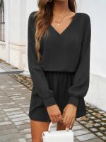 Minivestido informal de manga larga con cuello en V para mujer, color sólido, 2025 - details 2