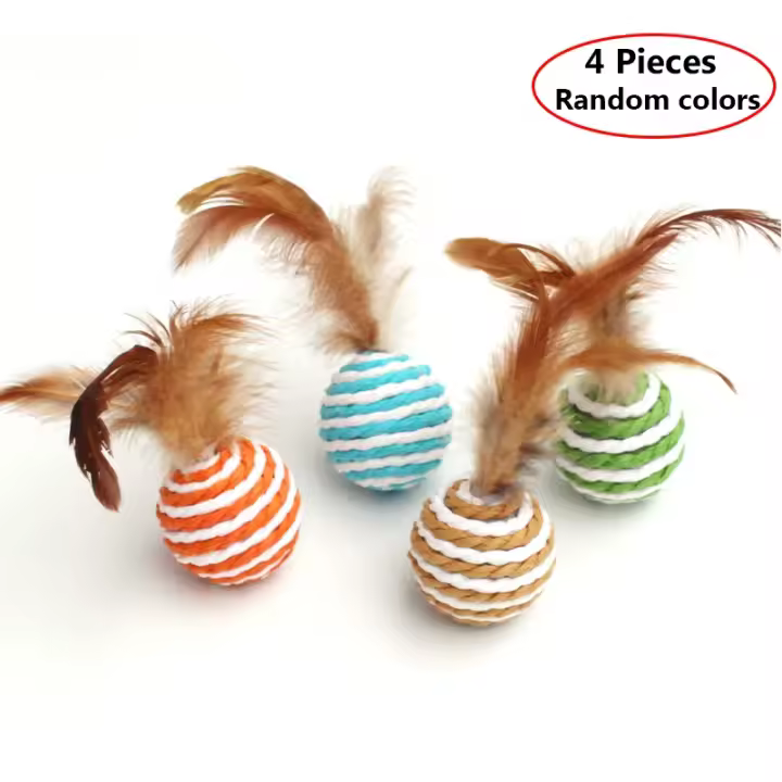 Bola Interactiva de Sisal para Gatos 4 Piezas de Colores para Entrenamiento y Captura de Mascotas - 1