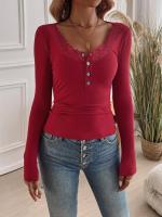 Camiseta de cuello en U para mujer 2025, moda otoño invierno, top de manga larga, ropa popular coreana para mujer - details 12