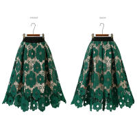 Faldas de encaje bohemio para mujer, Falda Midi ahuecada de malla Vintage, talla grande, cintura elástica, línea A, color negro, rojo y verde, elegante, Verano - details 4