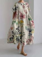 Vestido de mujer de manga corta holgado de talla grande con flor de ciruelo de estilo chino - details 1
