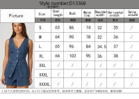 2025 nueva moda y ocio conjunto de ropa de mujer de cintura alta sin mangas, pantalones cortos de mezclilla para mujer - details 0