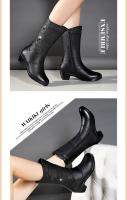 Botas de Invierno para Mujer Medias Altas con Forro de Cuero, Resistentes al Desgaste, Cierre de Cremallera, Estilo de Tobillo Ancho - details 1