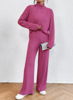 Traje de punto de manga larga con cuello alto para mujer, suéter informal, pantalones sueltos, traje de dos piezas, Otoño e Invierno - details 16