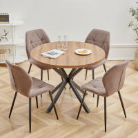 Mesa redonda nórdica de madera maciza con tapa de madera y marco de acero, mesas de centro, sala de estar, oficina, muebles para el hogar, 100CM - details 2