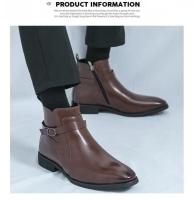 Botas de cuero estilo británico para hombres 2025 Zapatos casuales de punta lateral Brock de alta gorra - details 13
