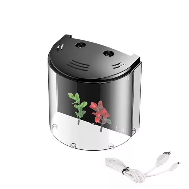 Bomba de agua para peceras de escritorio, filtro de agua de gran capacidad, hábitats de cangrejo pequeños, luz Led, cuenco de peces acuapónico marino silencioso - 1