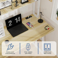 Rcynview Mesa de Escritorio con Estante Mueble Moderno para Hogar y Oficina Ironía y Madera Base Material Incluye Enchufes y Estantes - details 3