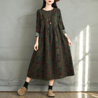 Vestido Floral de Algodón Vintage Moda Casual para Mujeres Primavera Otoño - details 18