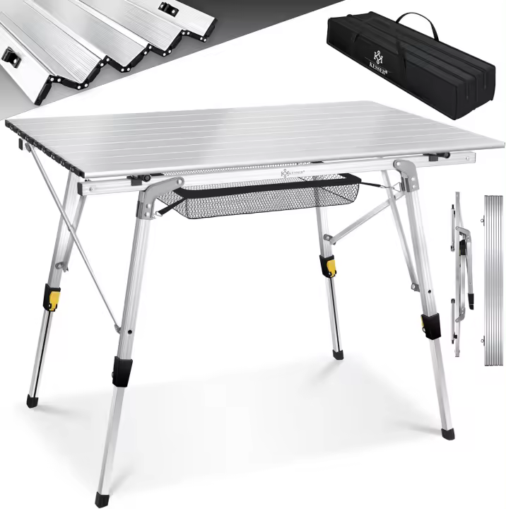 Mesa de Camping Plegable Marco de Aluminio Tablero Enganchable Ajuste de Altura Incluso - 1