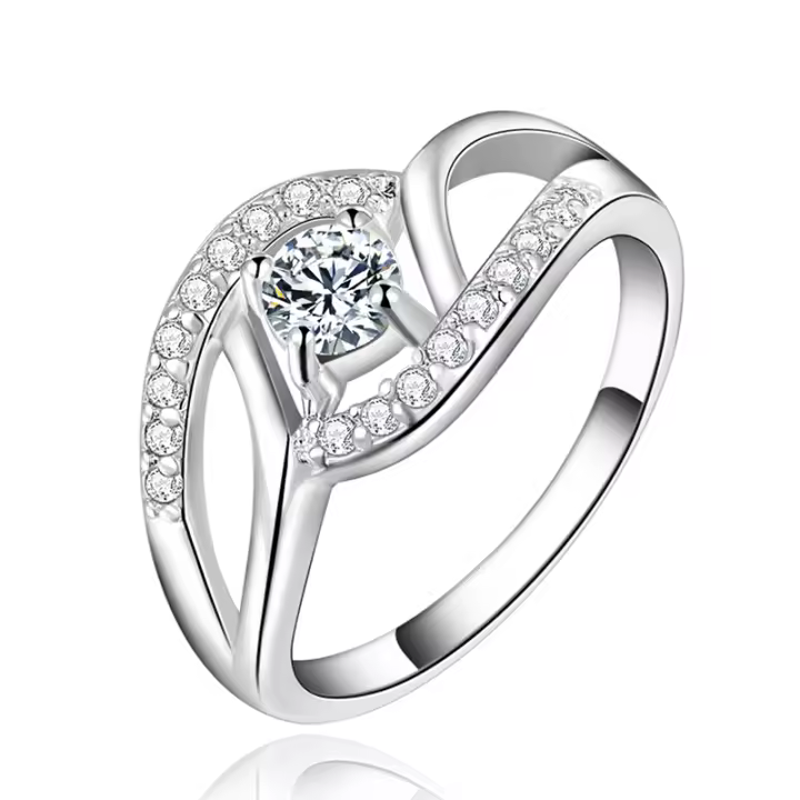 Anillo de Plata de Ley 925 para mujer, sortija de cristal de circón redondo geométrico, joyería de moda - 1