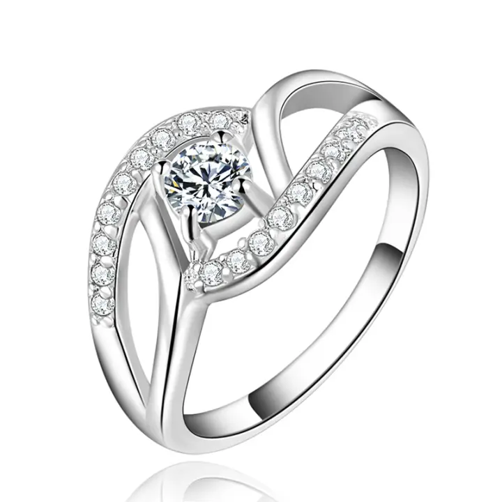 Anillo de Plata de Ley 925 para mujer, sortija de cristal de circón redondo geométrico, joyería de moda - 1