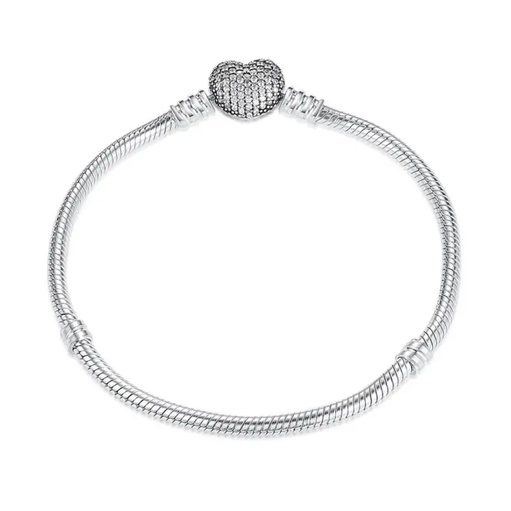 Pulsera con dijes en forma de corazón de amor eterno de Plata de Ley 925, dijes de cuentas, colgantes, joyería fina para mujeres y niñas - 1