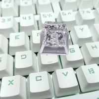 1 Uds. Hecho a mano personalizado resina personalidad transparente Sier Foil OEM perfil R4 Keycap para teclado de juegos MX - details 1